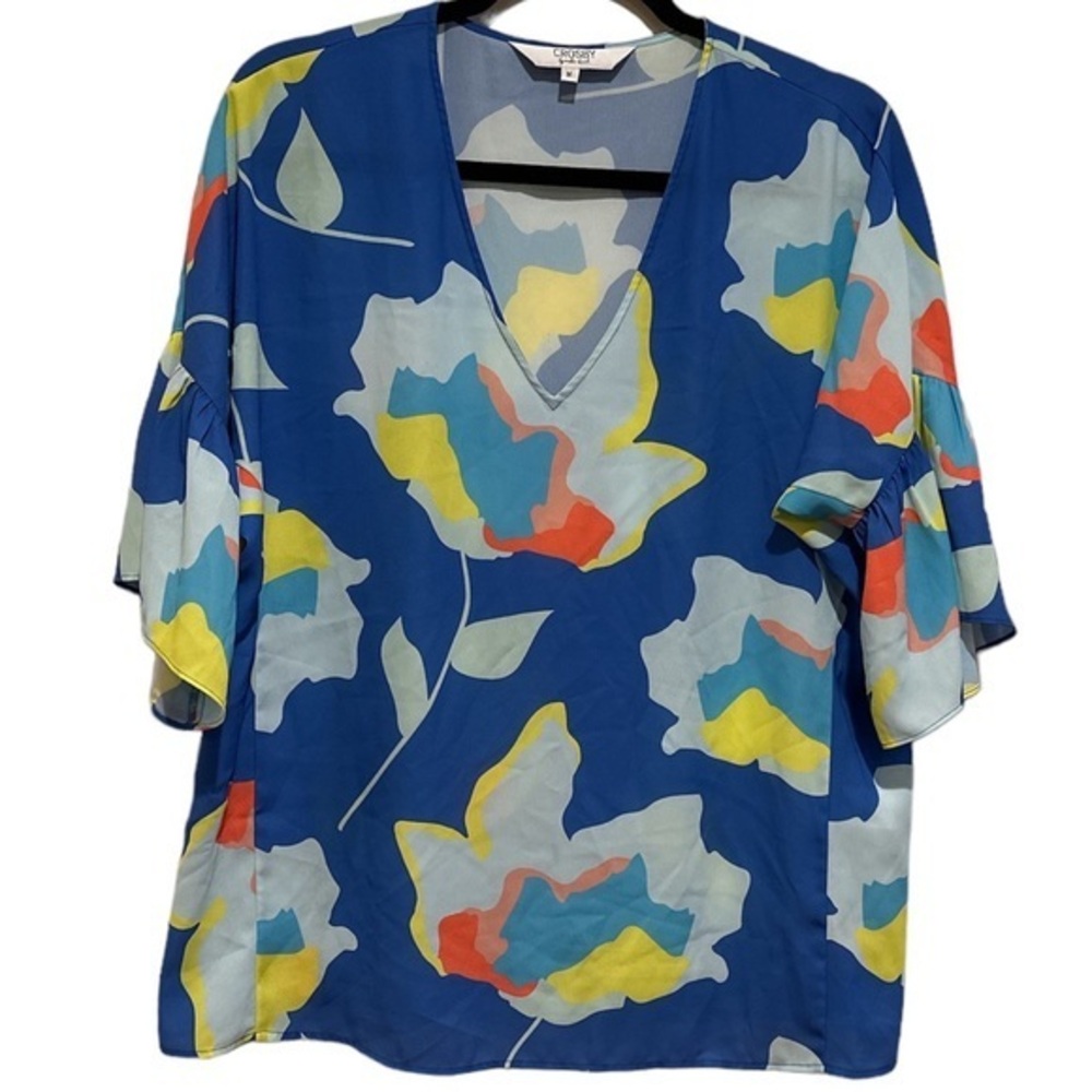 Crosby by Mollie Burch. Blue Floral V-Neck Blouse